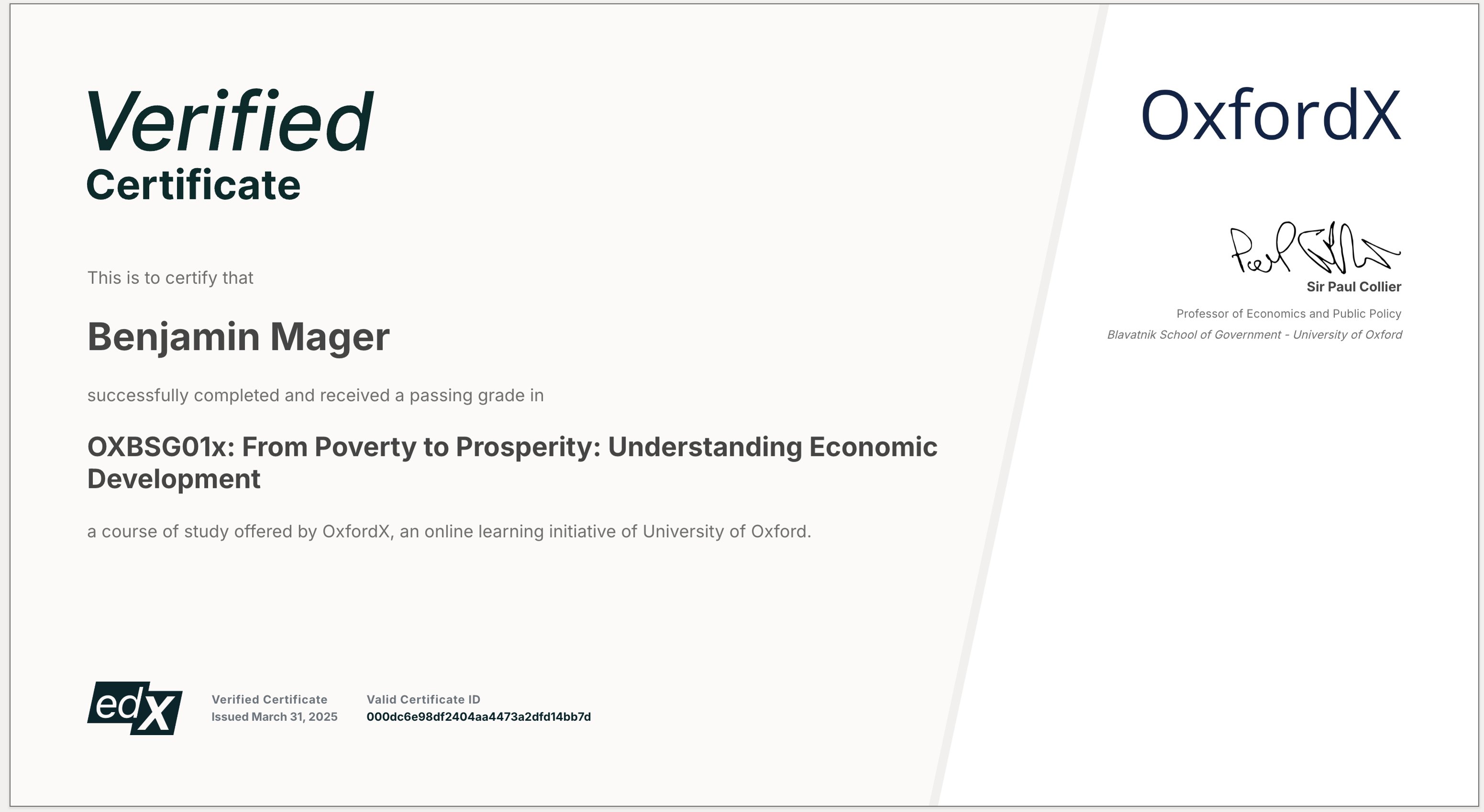 Oxford Economics Certificate